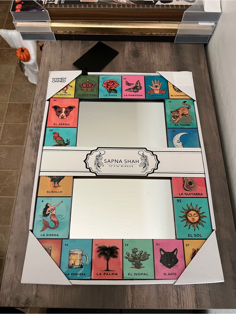 Shapna Shah Colorful Lotería Tarot Cards Frame Mirror 12” x 16”